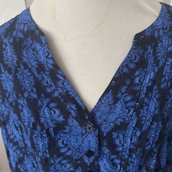 Terra Sky Womens Plus Tunic 3X Blue Pleated Goth Asymmetrical Hem Boho Holiday - Picture 2 of 11